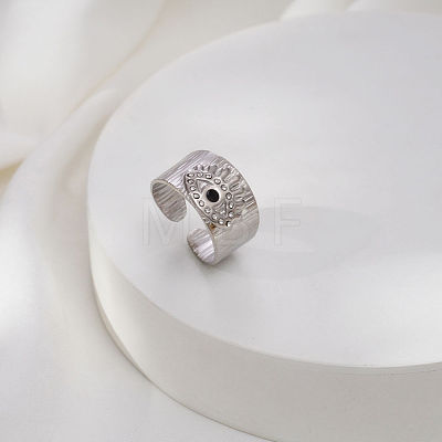 304 Stainless Steel Rhinestone Cuff Open Rings for Women CV9797-2-1