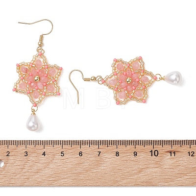 Dyed Natural Malaysia Jade & Glass Seed Beaded Flower with Teardrop Dangle Earrings EJEW-MZ00710-02-1