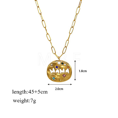 Mother's Day 304 Stainless Steel Pave Cubic Zirconia Irregular Disc with Hollow Word MAMA Pendant Necklaces for Women WGBC73E-01-1