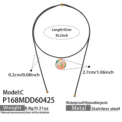 304 Stainless Steel Enamel Flat Round with Flower Pendant Slider Necklaces for Women WG77423-02-1