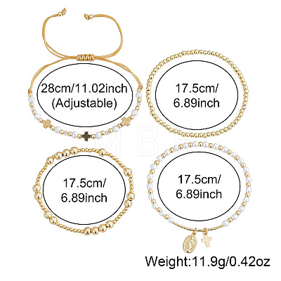 4Pcs Adjustable Plastic Imitation Pearl Beaded Braided Bracelet Sets CF9382-3-1