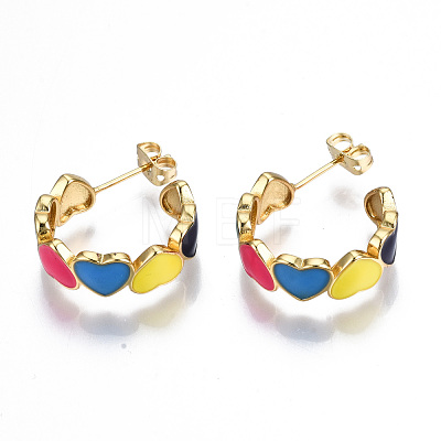 Brass Enamel Stud Earrings EJEW-T014-04G-NF-1