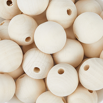 30Pcs Natural Unfinished Wood Beads WOOD-PA0001-59-1