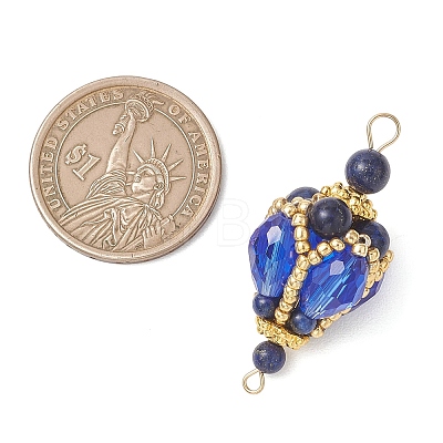 Bohemian Natural Lapis Lazuli Round with Glass Beaded Teardrop Links Connector Charms PALLOY-MZ01227-03-1