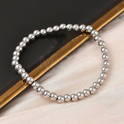 Brass Round Beaded Stretch Bracelets for Men Women BJEW-B148-05C-P-1
