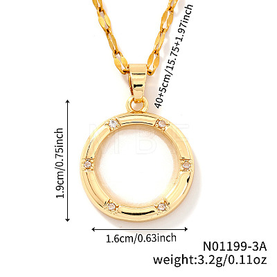 Fashionable Brass Clear Cubiz Zirconia Flat Round Pendant Necklaces Women's Versatile Accessory MS7483-1-1