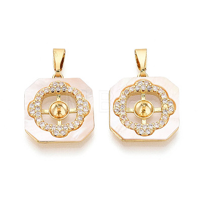 Brass Micro Pave Cubic Zirconia Cup Pearl Peg Bails Pin Pendants KK-T079-04G-1