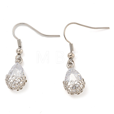 Rack Plating Brass Clear Cubic Zirconia Teardrop Dangle Earrings EJEW-T021-05P-1