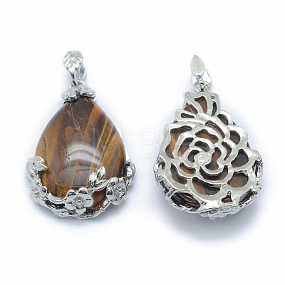 Natural Tiger Eye Pendants G-P393-B04-1