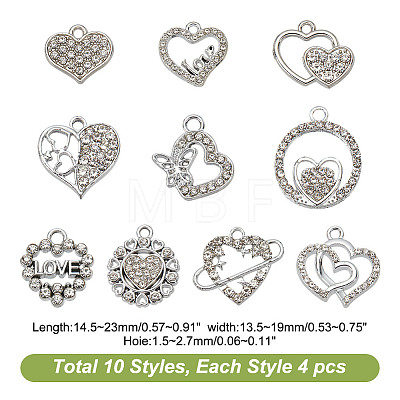 ARRICRAFT 40Pcs 10 Styles Alloy Rhinestone Pendants ALRI-AR0001-09-1