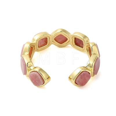 Square Natural Rhodonite Open Cuff Rings RJEW-K272-02G-02-1