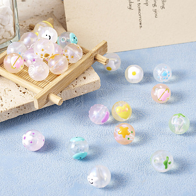  24Pcs 12 Styles Transparent Hand Painting Acrylic Beads OACR-TA0001-29-1