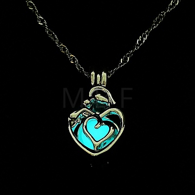 Luminous Alloy Locket Heart Pendant Necklaces NJEW-F284-07A-1