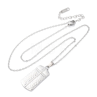 Texture Rectangle with Cross 304 Stainless Steel Pendant Necklaces NJEW-H059-12P-1