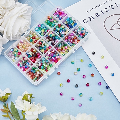 DIY Baking Painted Crackle Glass Beads Stretch Bracelet Making Kits DIY-PH0004-54D-1