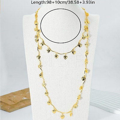 Brass Heart Fringe Wave Bar Link Chain Long Necklaces for Women XF0394-2-1