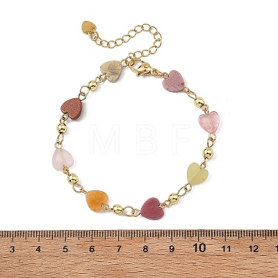 Heart Natural Rose Quartz & Cherry Quartz Glass & Rhodonite & Crazy Agate & Synthetic Goldstone Beaded Link Chain Bracelets for Women BJEW-JB13910-1