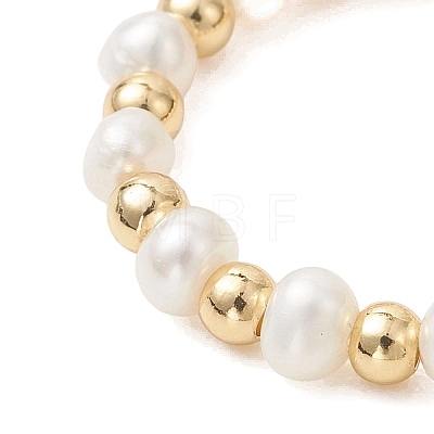 3Pcs Natural Pearl & Brass Bead Finger Rings RJEW-JR00963-1