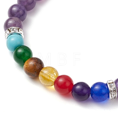 Chakra Round Natural Gemstone Stretch Bracelets BJEW-JB10985-1