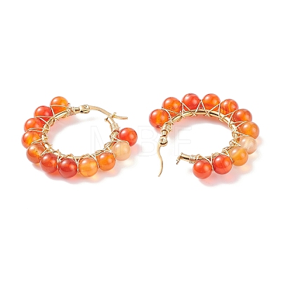 Round Natural Red Agate Wire Wrapped Big Hoop Earrings for Women EJEW-TA00048-01-1