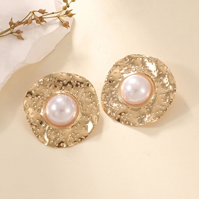 Iron & Plastic Pearl Cuff Bangles & Cuff Rings & Stud Earrings FS-WG5781C-01-1