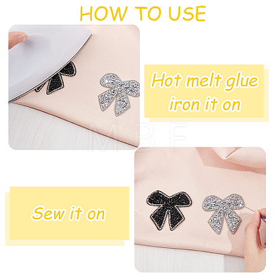 CRASPIRE 8Pcs 2 Colors Bowknot Hotfix Rhinestone Appliques DIY-CP0009-66-1