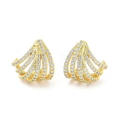 Rack Plating Brass Micro Pave Clear Cubic Zirconia Stud Earrings for Women EJEW-M260-19G-1