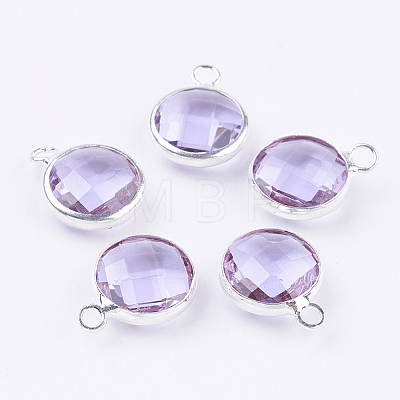 Silver Color Plated Brass Glass Flat Round Charms X-GLAA-M003-A-12S-1