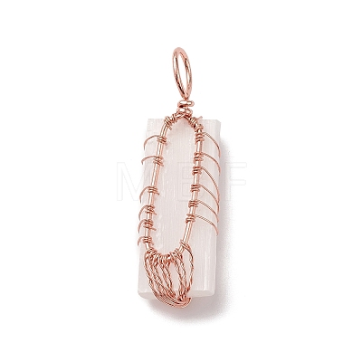 Copper Wire Wrapped Natural Selenite Big Pendants KK-E086-01RG-1