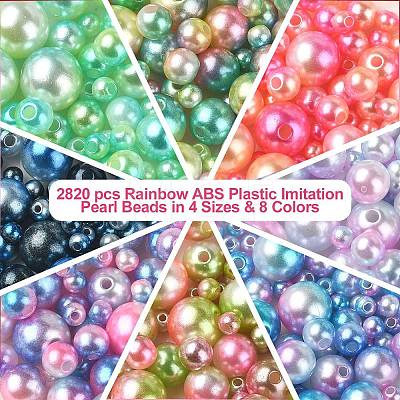 Rainbow ABS Plastic Imitation Pearl Beads OACR-YW0001-79-1