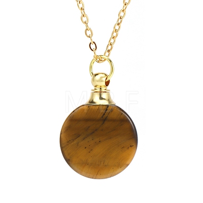 Natural Tiger Eye Flat Round Perfume Bottle Pendant Necklaces PW-WGD45C6-02-1