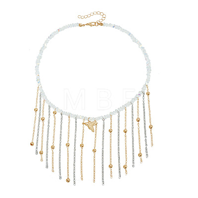 Alloy Bird Pendant Alloy Chain Tassel Glass Beaded Bib Necklaces for Women WG4F352-01-1