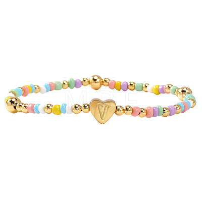 Summer Stainless Steel Heart Alphabet Colorful Glass Seed Beaded Stretch Bracelets for Women JV8929-48-1