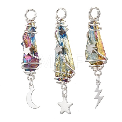 3Pcs 3 Styles Electroplated Natural Quartz Crystal Nuggets Copper Wire Wrapped Pendants PALLOY-JF03128-07-1