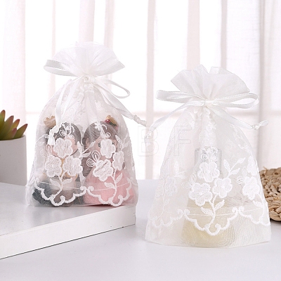 Rectangle Lace Organza Drawstring Gift Bags PW-WG3F302-01-1