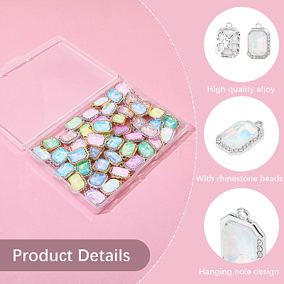 48Pcs 2 Colors UV Plating Alloy with Mixed Color Glass Rhinestone Pendants FIND-SC0023-45-1