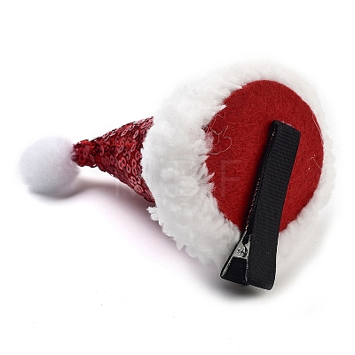 Sequins Christmas Hat Polyester Alligator Hair Clips for Women Girl AJEW-M012-03A-1