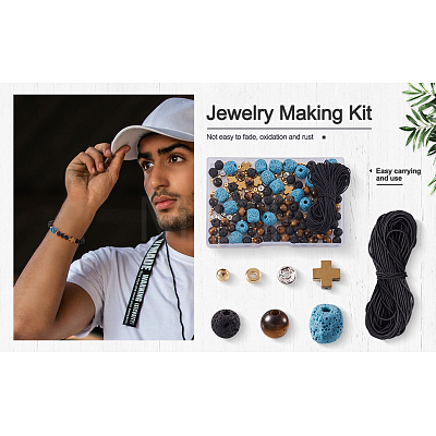 DIY Men's Gemstone Bracelet with Cross Making Kits DIY-CF0001-21-1