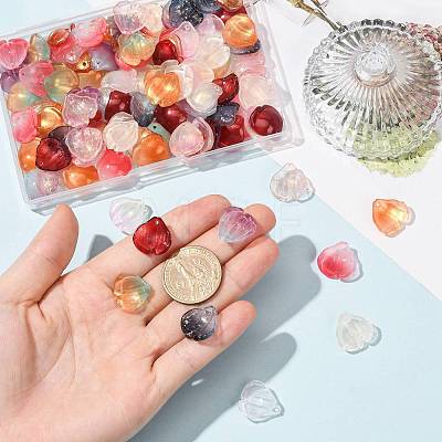 100Pcs 10 Colors Transparent Glass Petal Pendants GLAA-FS0002-71-1