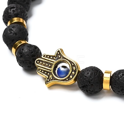 Natural Lava Rock Beads Stretch Bracelet BJEW-JB06885-1