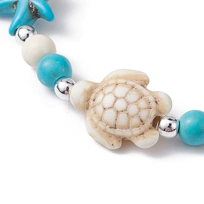 Turtle & Starfish Synthetic Turquoise Beaded Stretch Bracelet BJEW-JB09968-01-1