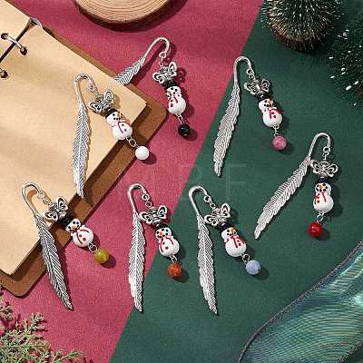 7Pcs 7 Colors Christmas Snowman Lampwork & Butterfly Alloy Pendant Bookmarks AJEW-JK00340-1