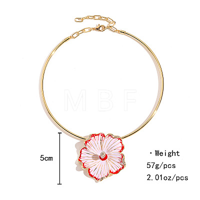 Zinc Alloy Crystal Rhinestone Enamel Pink Flower Pendant Necklaces for Women WGA6D06-01-1