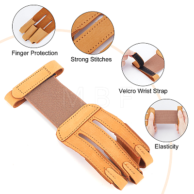 Leather Archery Protective Glove 3 Fingers Hand AJEW-WH0245-36C-1