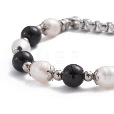 Round Mixed Gemstone & Natural Pearl Beaded Bracelet for Girl Women BJEW-F418-07-1