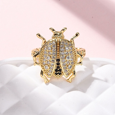 Brass Micro Pave Cubic Zirconia Adjustable Open Cuff Rings for Women RJEW-A072-01B-G-1