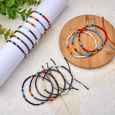 14Pcs 14 Style Glass Seed & 303 Stainless Steel Braided Bead Bracelets and Anklets Set SJEW-SW00003-07-1