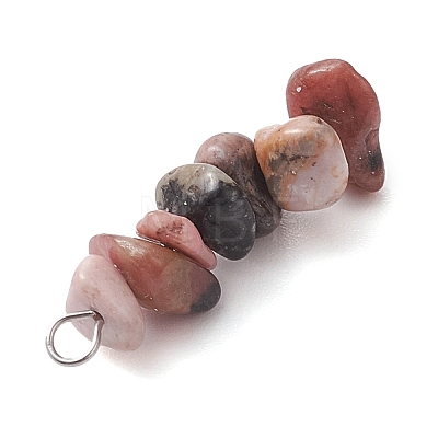 Gradient Color Natural Rose Quartz & Natural Rhodonite & Natural Pink Opal Chip Beaded Pendants PALLOY-JF02791-04-1