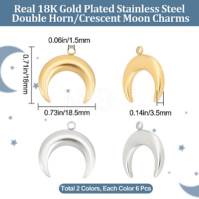 12Pcs 2 Colors Ion Plating(IP) 304 Stainless Steel Pendants STAS-BBC0002-05-1