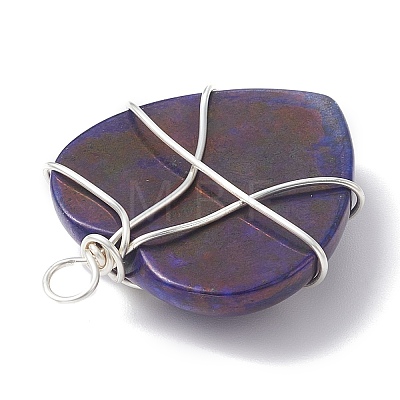 Natural Lapis Lazuli Copper Wire Wrapped Pendants PALLOY-JF02148-01-1